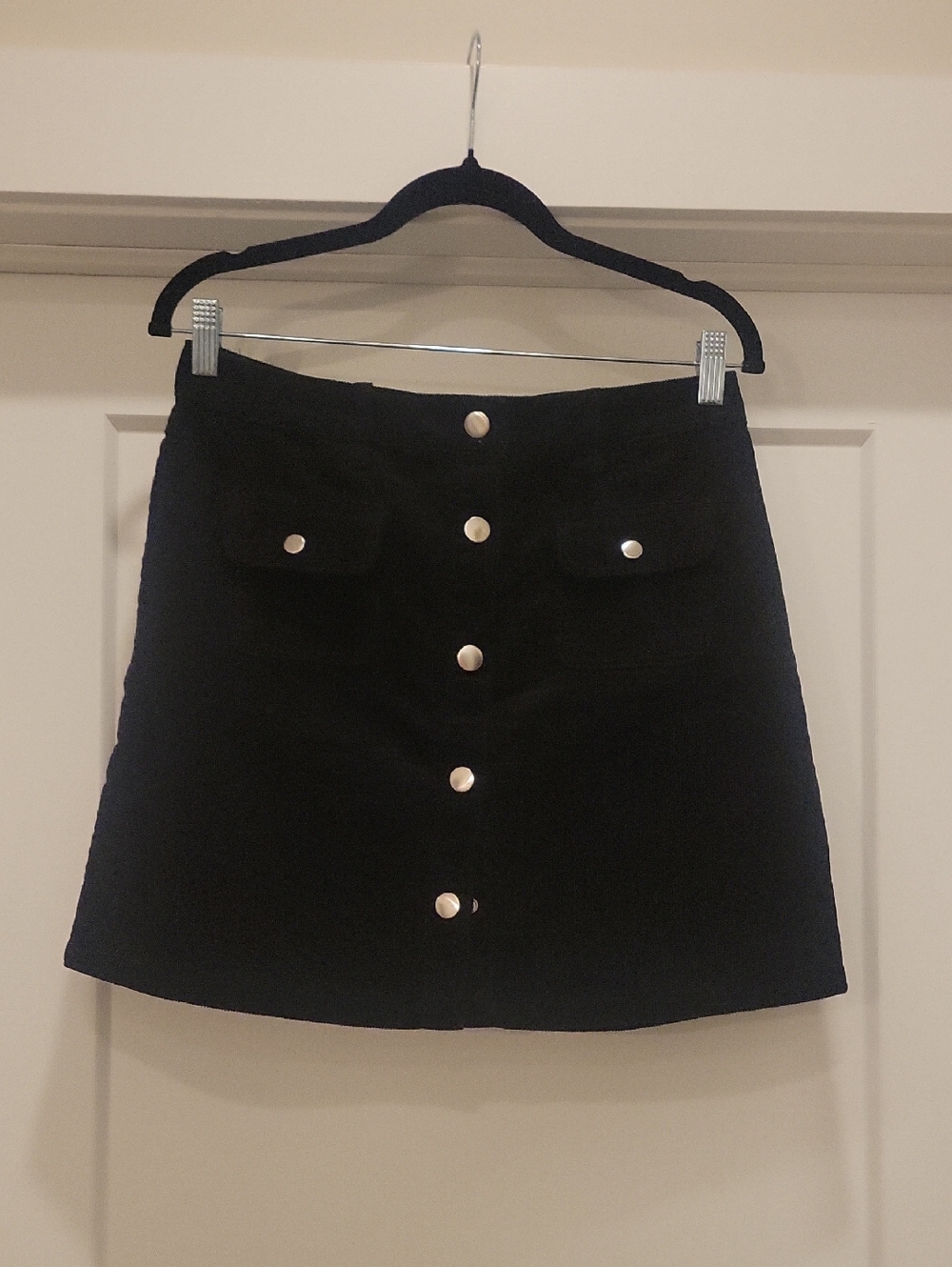 Black Button-Front A-Line Skirt